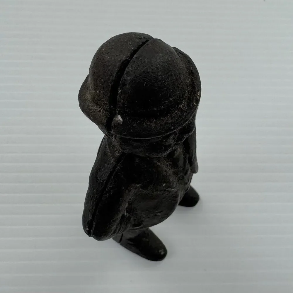 Antique Cast Iron Standing Man Still Coin Bank Suit Hat Vintage Figural